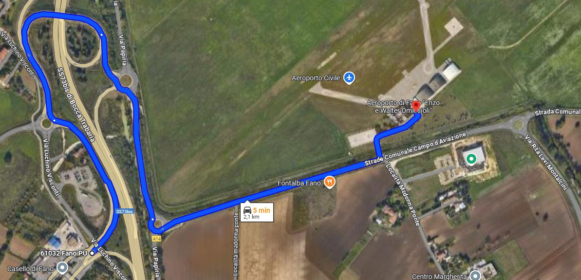 Aeroporto di Fano - tragitto dal Casello di Fano