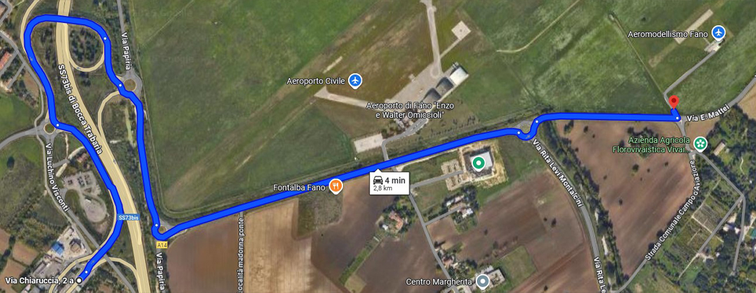 Aeroporto di Fano - tragitto dal Casello di Fano